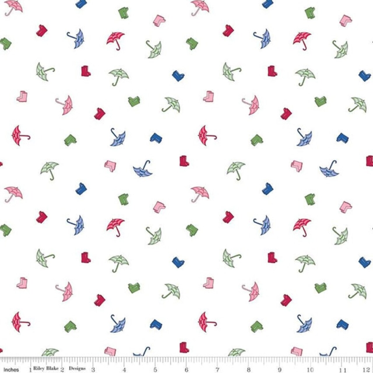 Umbrellas in White (c16182-white) | Cloudburst | Jill Finley | Riley Blake